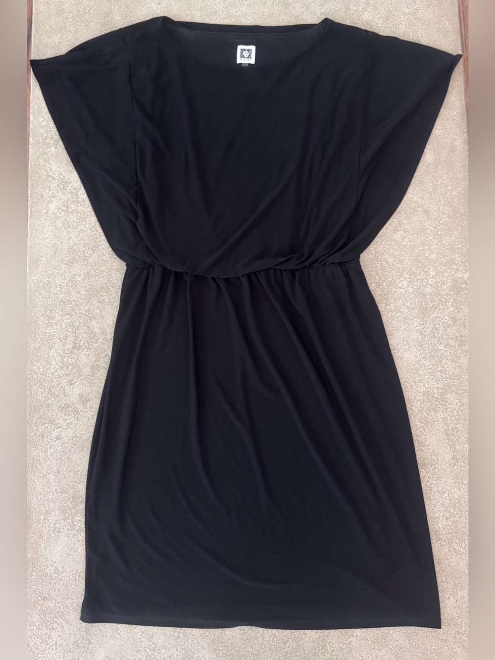Anne Klein Black Dolman Sleeve Elastic Waist Sheath Dress Size 14 LBD